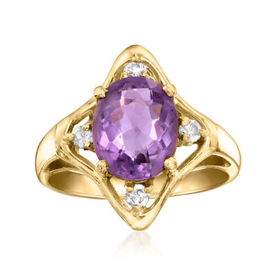 C. 1990 Vintage 2.15 Carat Amethyst Ring with .18 ct. t.w. Diamonds in 14kt Yellow Gold