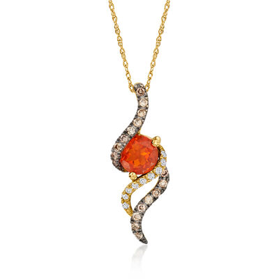 Le Vian Neon Tangerine Fire Opal and .19 ct. t.w. Chocolate Diamond Swirl Pendant Necklace with Vanilla Diamonds in 14kt Honey Gold