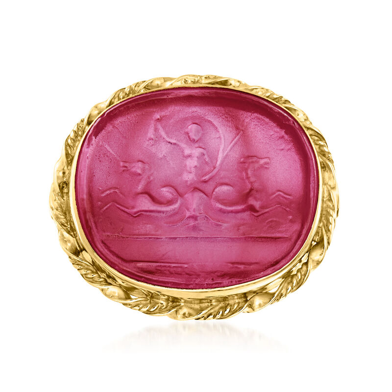 Italian Pink Venetian Glass Ring in 18kt Gold Over Sterling image number 0