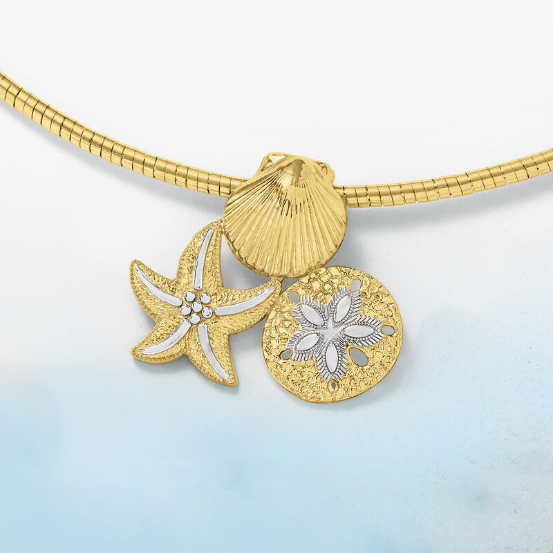 14kt Two-Tone Gold Sea Life Trio Slide Pendant image number 2