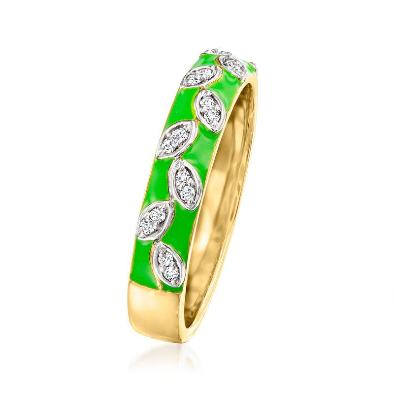 .10 ct. t.w. Diamond Vine Ring with Green Enamel in 18kt Gold Over Sterling image number 2