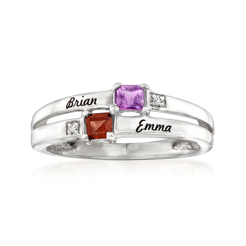 Personalized Birthstone and Name Couple's Ring in 14kt Gold image number 2