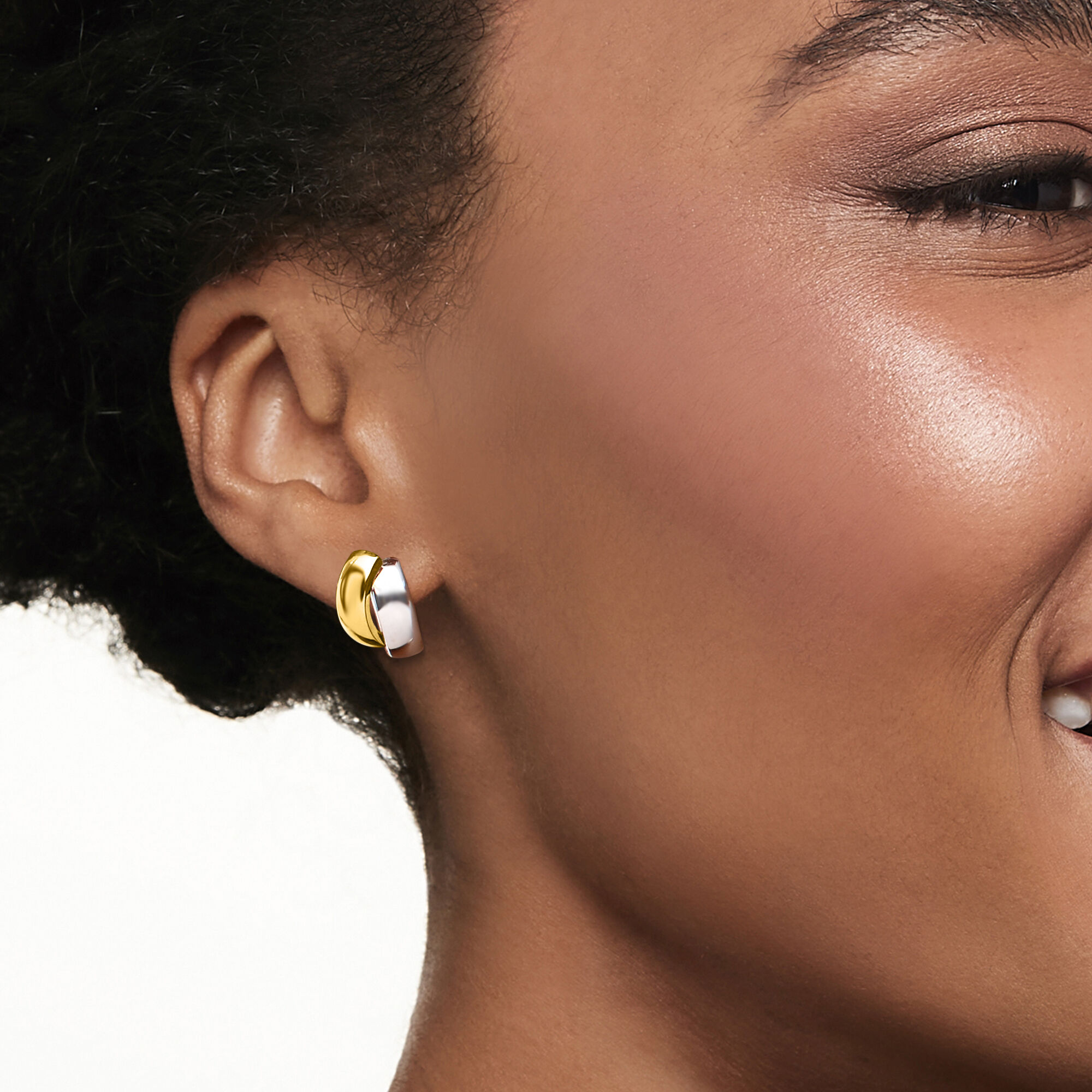 14kt Two Tone Gold Curved Earrings
