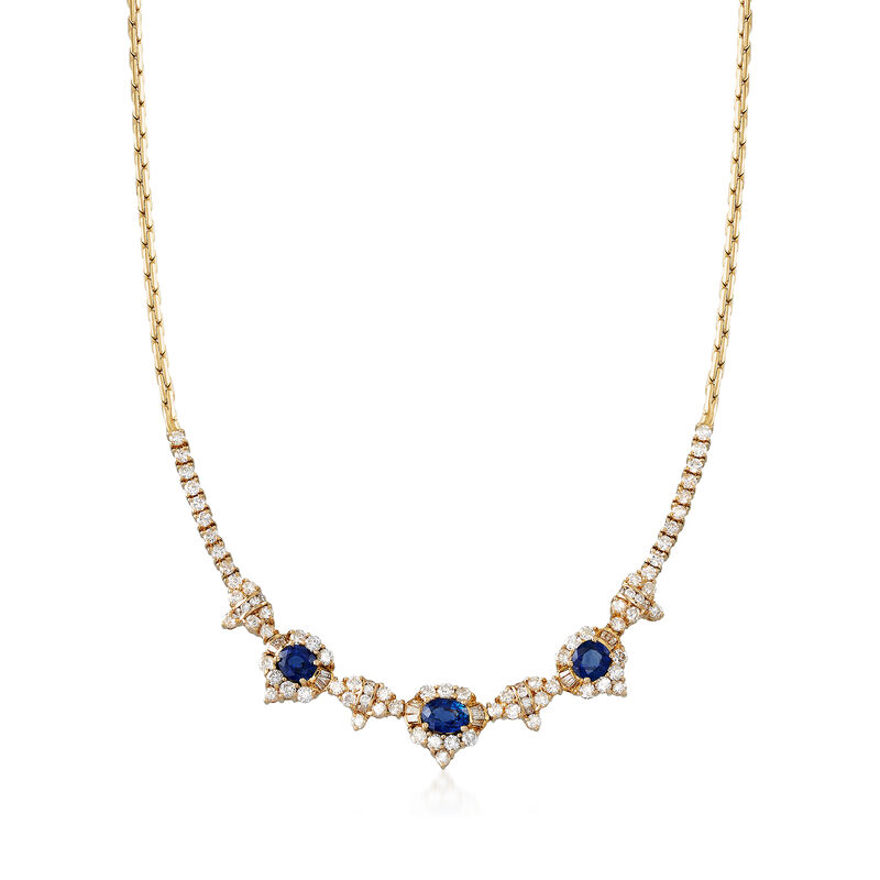 C. 1980 Vintage 4.60 ct. t.w. Diamond and 4.09 ct. t.w. Sapphire Necklace in 18kt Yellow Gold image number 0