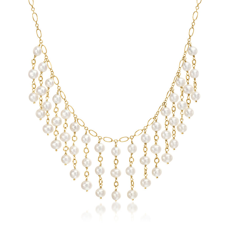 C. 1990 Vintage 5-5.5mm Cultured Pearl Bib Necklace in 14kt Yellow Gold. 18" image number 0