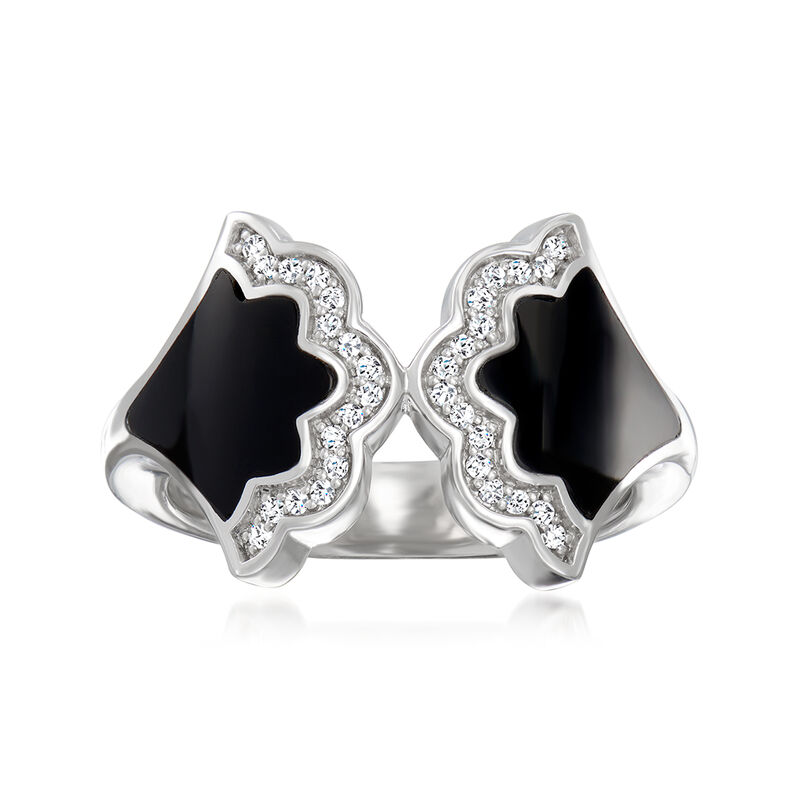 Belle Etoile &quot;Astoria&quot; Black Onyx Bypass Ring with .10 ct. t.w. CZs in Sterling Silver image number 0