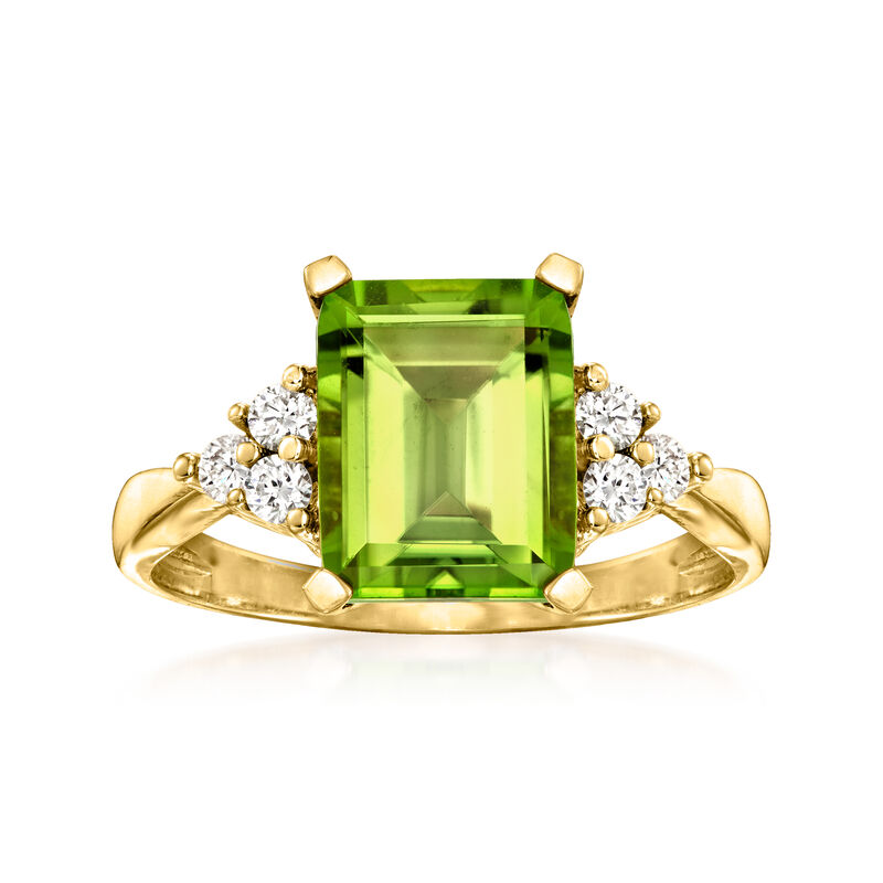 3.00 Carat Peridot and .24 ct. t.w. Diamond Ring in 14kt Yellow Gold. Size 6 image number 0