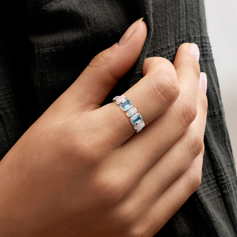 Opal and .70 ct. t.w. London Blue Topaz Ring in Sterling Silver image number 1