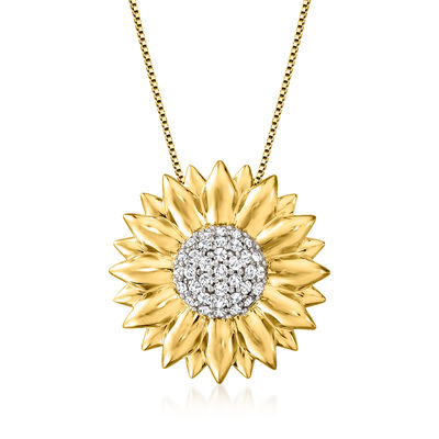 .70 ct. t.w. White Topaz Sunflower Pendant Necklace in 18kt Gold Over Sterling