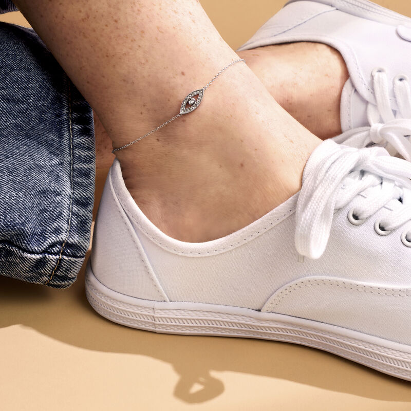 .15 ct. t.w. Diamond Evil Eye Anklet in Sterling Silver image number 3