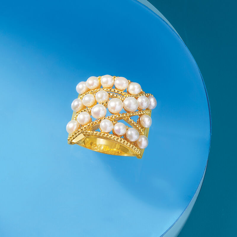 3.5-4.5mm Cultured Pearl Ring in 18kt Gold Over Sterling image number 5