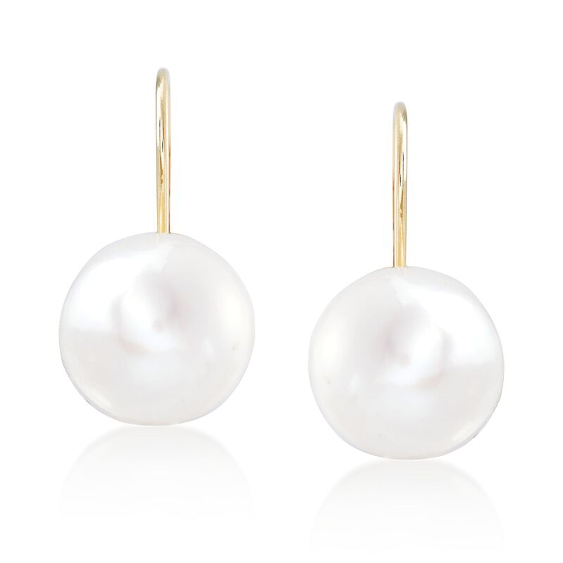 10-11mm Cultured Button Pearl Drop Earrings in 14kt Yellow Gold image number 0