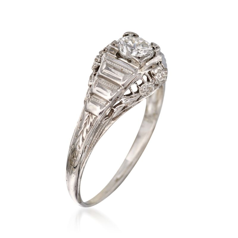C. 1950 Vintage .35 Carat Diamond Floral Solitaire Ring in 18kt White Gold. Size 4.5 image number 2