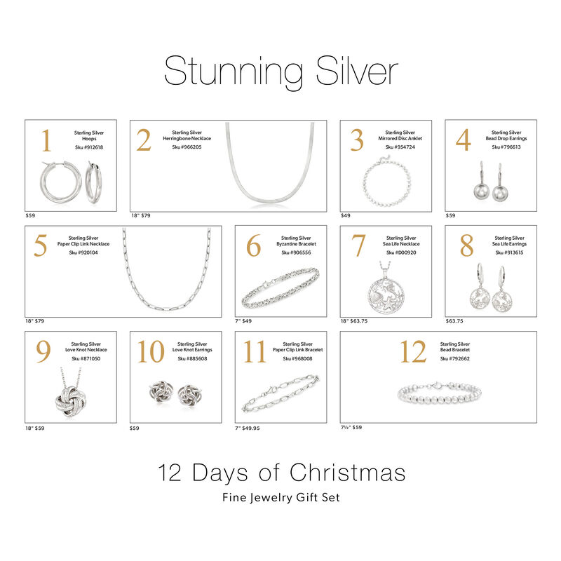 12 Days of Christmas Fine Jewelry Gift Set: Stunning Silver. 7&quot; image number 1