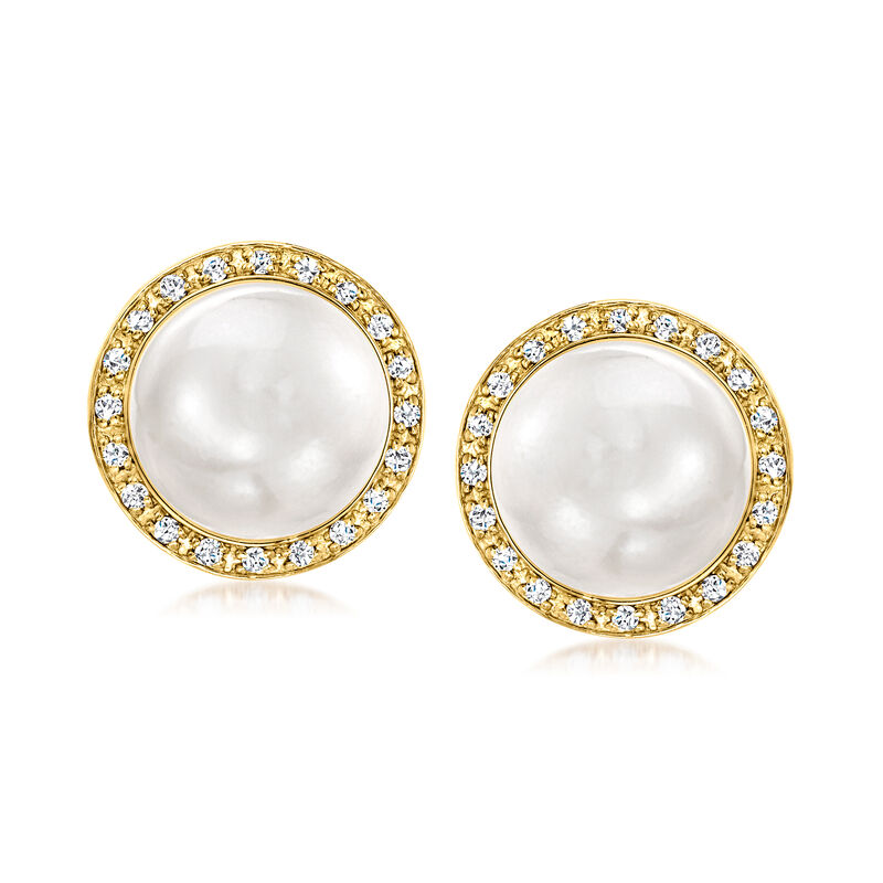 8-9mm Cultured Pearl and .10 ct. t.w. Diamond Earrings in 14kt Yellow Gold image number 0