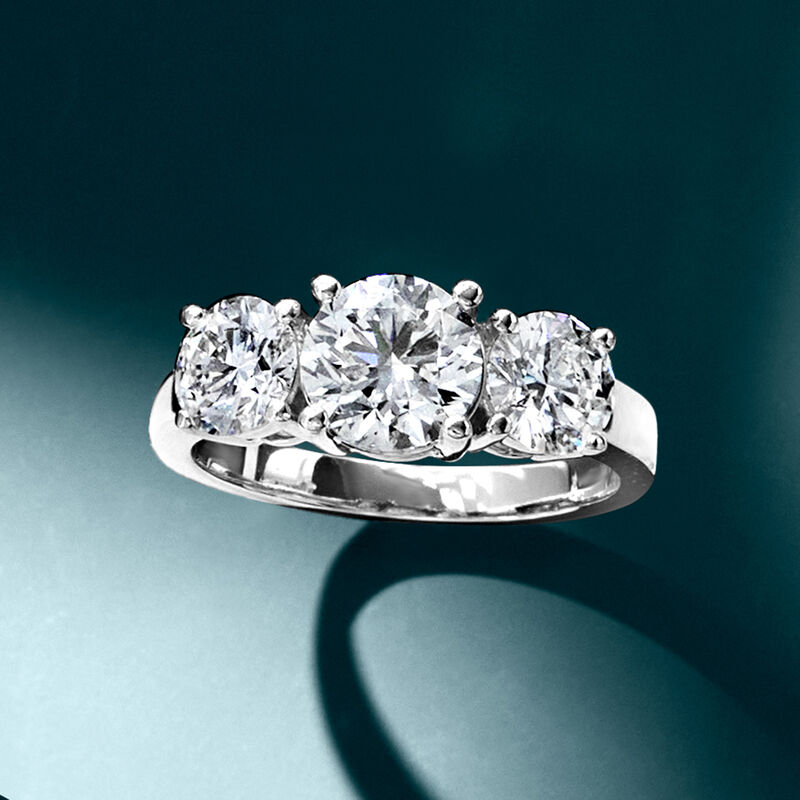 3.00 ct. t.w. Lab-Grown Diamond Three-Stone Ring in 14kt White Gold image number 4