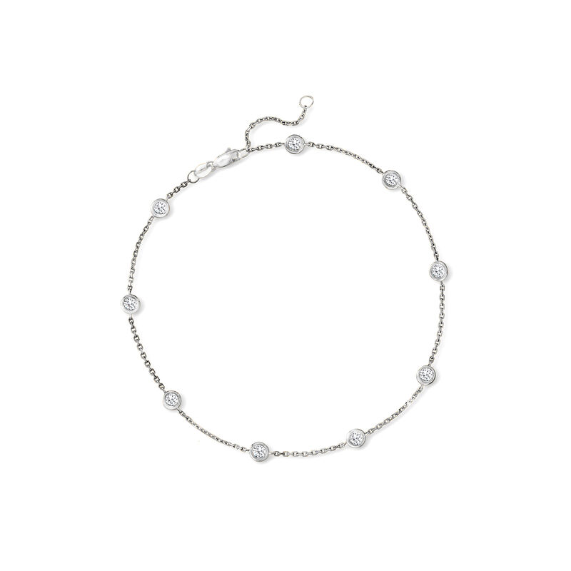 1.00 ct. t.w. Diamond Station Anklet in 14kt White Gold. 9&quot; image number 0
