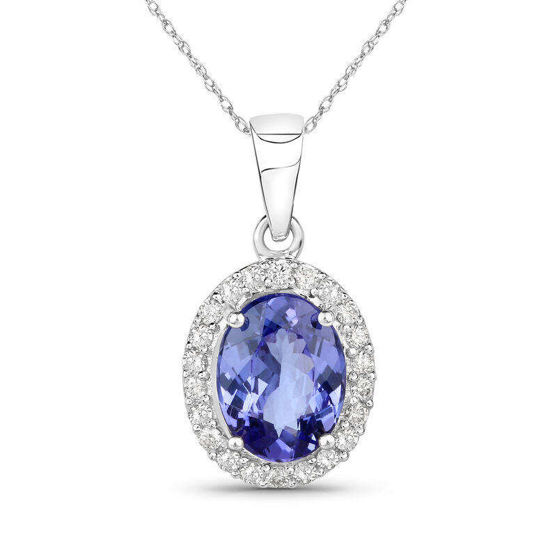 1.60 Carat Tanzanite and .22 ct. t.w. Diamond Pendant Necklace in 14kt White Gold. 18&quot; image number 0