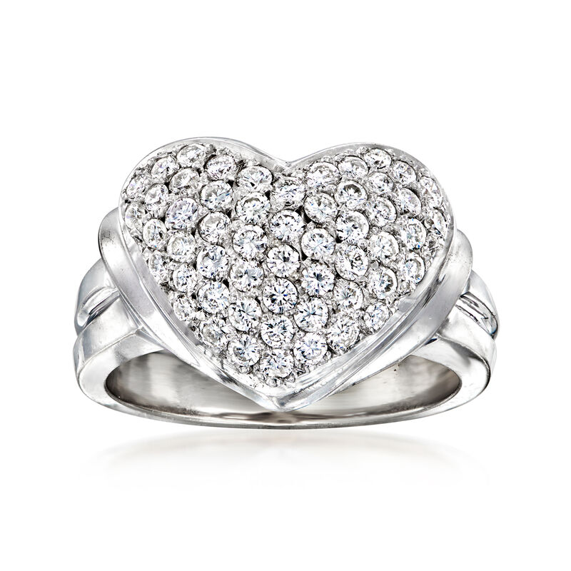 C. 1980 Vintage 1.35 ct. t.w. Diamond Heart Ring in 14kt White Gold. Size 6.5 image number 0
