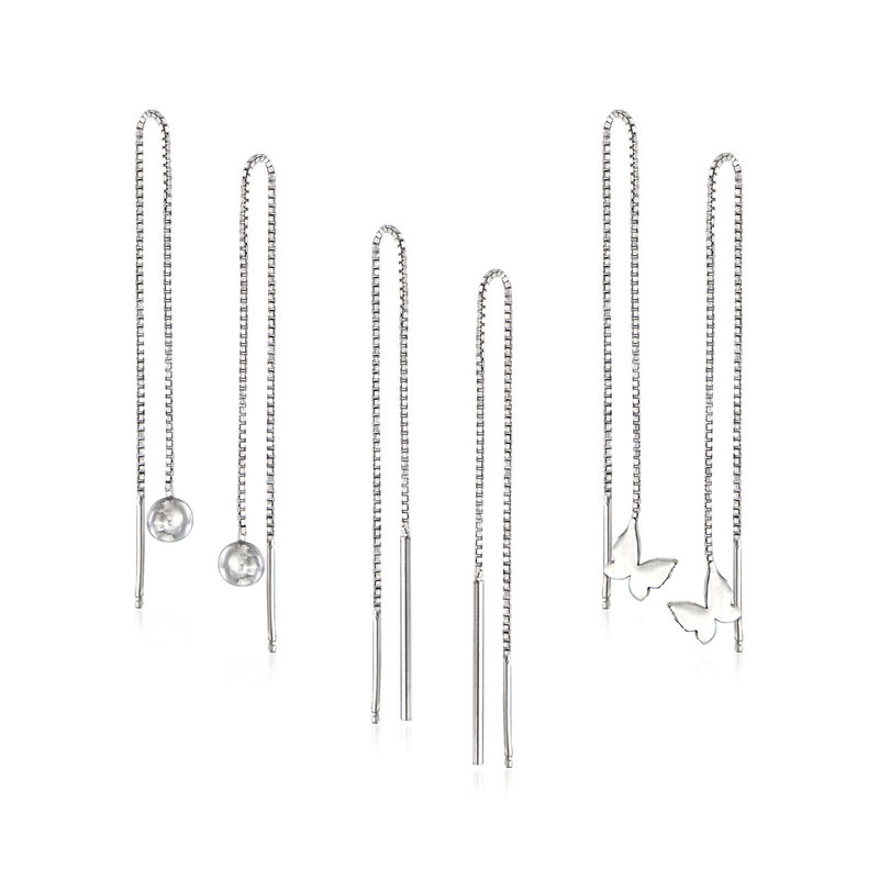 Italian Sterling Silver Jewelry Set: Three Pairs of Threader Earrings image number 0