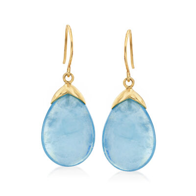 19.50 ct. t.w. Aquamarine Drop Earrings in 14kt Yellow Gold