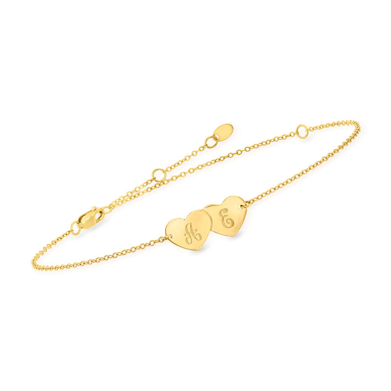 14kt Yellow Gold Personalized Double-Heart Anklet image number 1