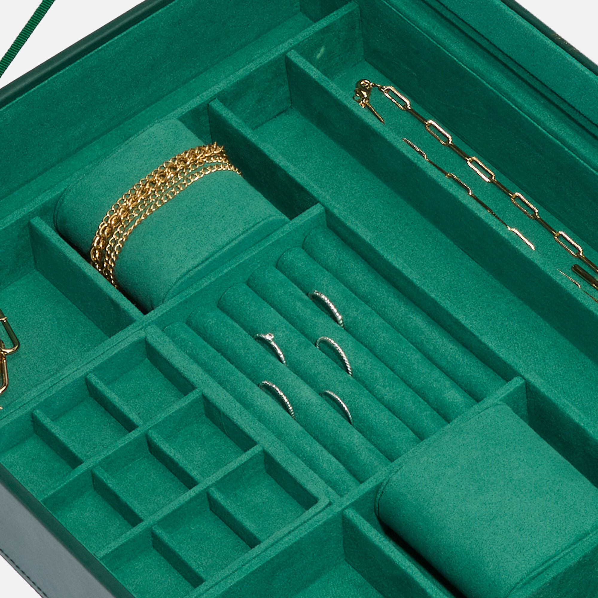 WOLF Sophia Forest Green Leather Jewelry Box with Window