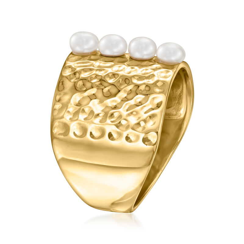 3.5-4mm Cultured Pearl Stripe Ring in 18kt Gold Over Sterling image number 2
