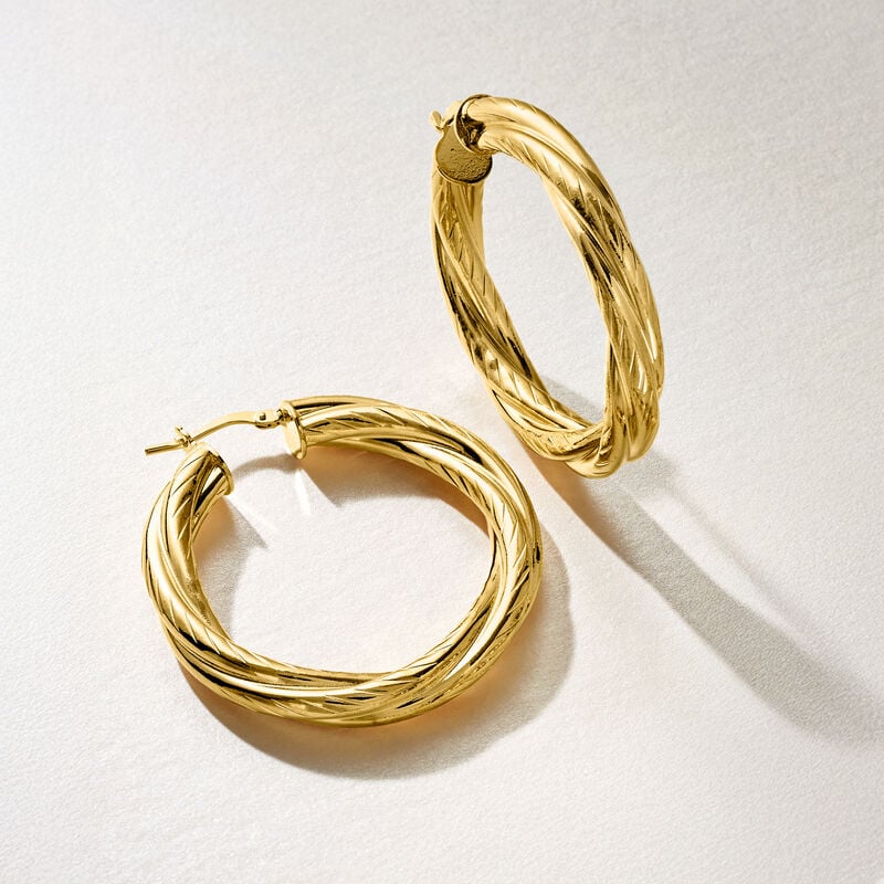 Italian 14kt Yellow Gold-Plated Twisted Hoop Earrings. 1 5/8" image number 4