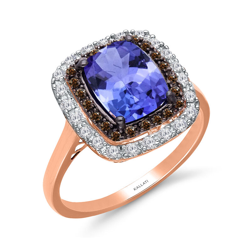2.00 Carat Tanzanite and .39 ct. t.w. Brown and White Diamond Ring in 14kt Rose Gold image number 1