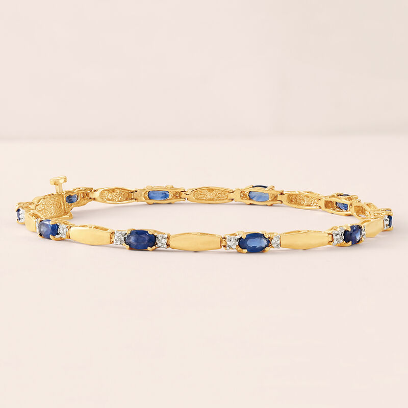 3.80 ct. t.w. Sapphire and .10 ct. t.w. Diamond Bracelet in 14kt Yellow Gold. 7.75&quot; image number 3