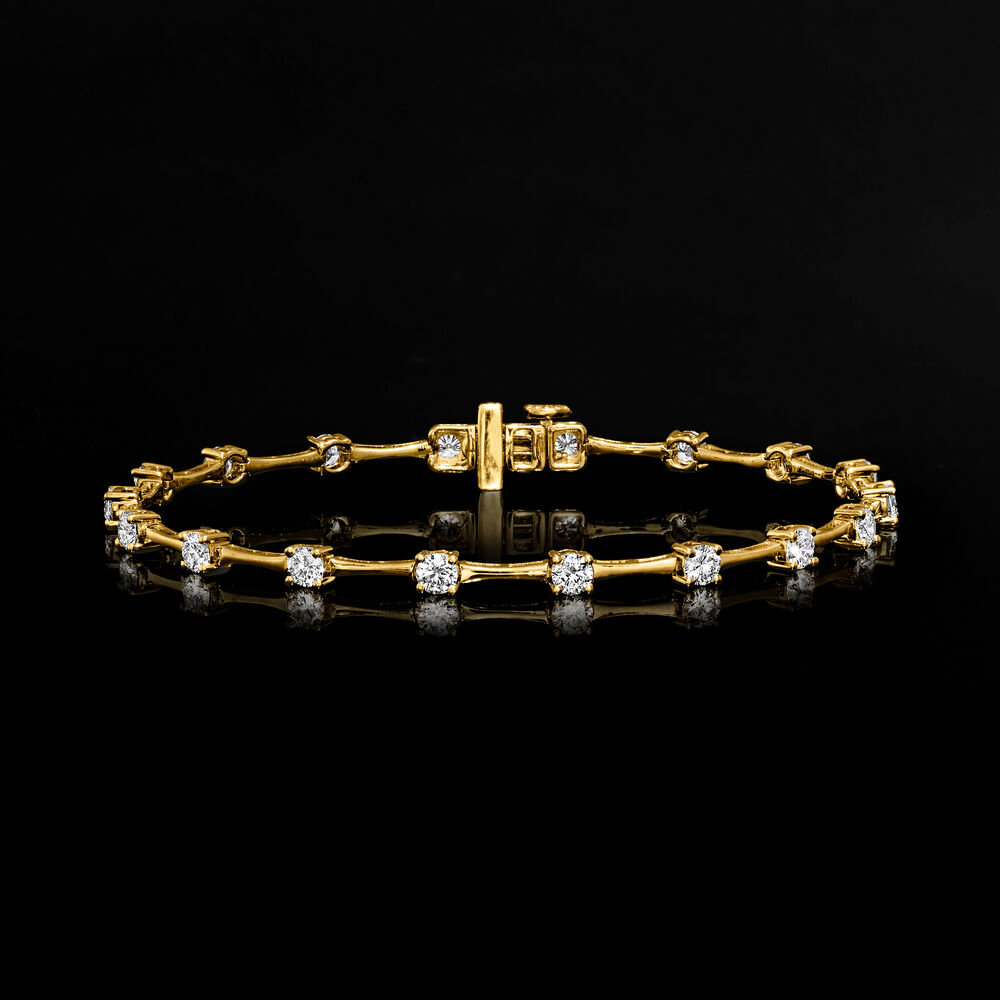 2.00 ct. t.w. Lab-Grown Diamond Station Bracelet in 18kt Gold Over Sterling. 7"