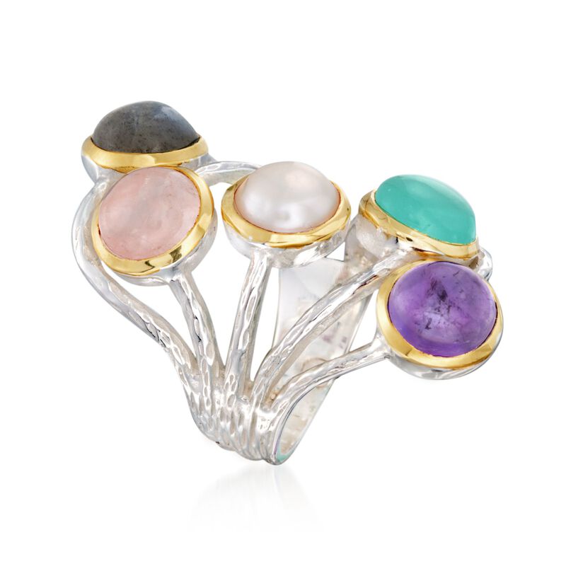 Multi-Stone Cabochon Ring in Two-Tone Sterling Silver image number 2