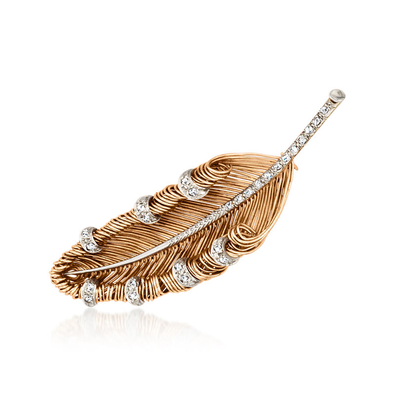 C. 1920 Vintage .26 ct. t.w. Diamond Feather Pin in 18kt Yellow Gold image number 0
