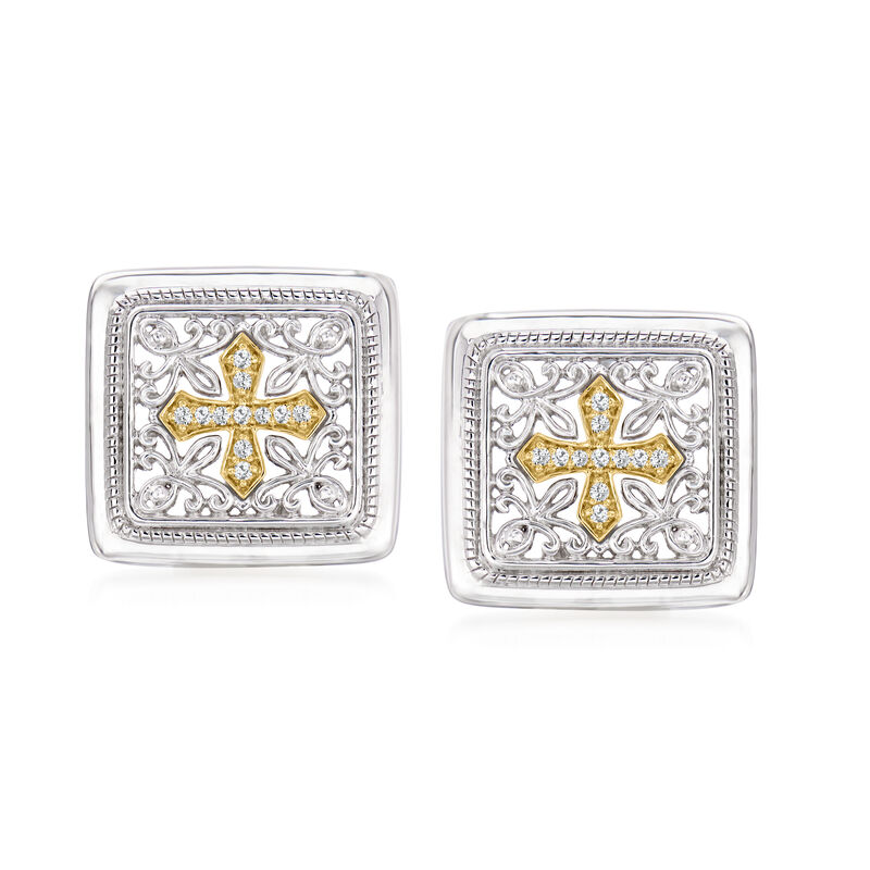.10 ct. t.w. Diamond Cross Earrings in Sterling Silver and 14kt Yellow Gold  image number 0