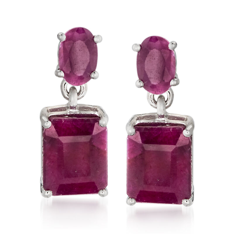 6.55 ct. t.w. Opaque Ruby Drop Earrings in Sterling Silver image number 0