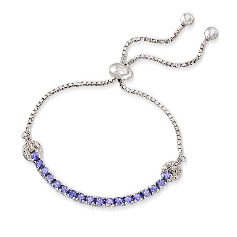 1.70 ct. t.w. Tanzanite Bolo Bracelet with White Zircon Accents in Sterling Silver. Adjustable Size image number 2