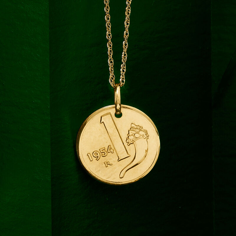 Italian 14kt Yellow Gold Replica 1-Lira Coin Pendant Necklace image number 3