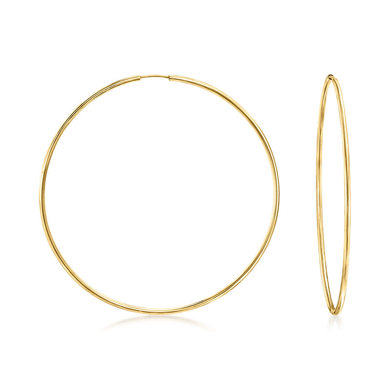 1.5mm 14kt Yellow Gold Endless Hoop Earrings. 2 3/8&quot; image number 0