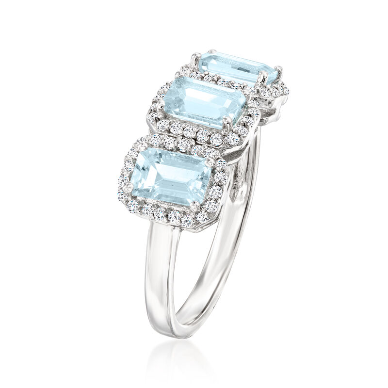 1.30 ct. t.w. Aquamarine Three-Stone Ring with .10 ct. t.w. White Topaz in Sterling Silver image number 2