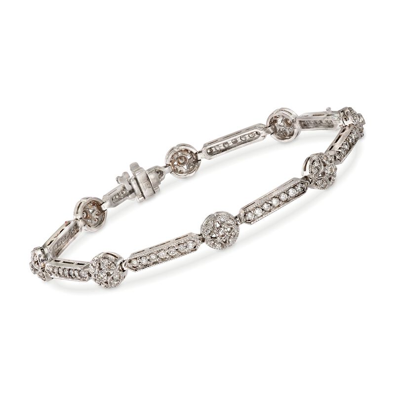 C. 1990 Vintage 2.30 ct. t.w. Diamond Bar and Circle Link Bracelet in 14kt White Gold. 7.5&quot; image number 0