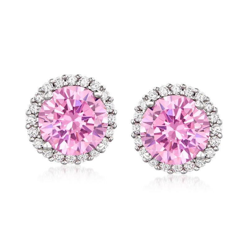 3.80 ct. t.w. Simulated Pink Sapphire and .30 ct. t.w. CZ Earrings in Sterling Silver image number 0