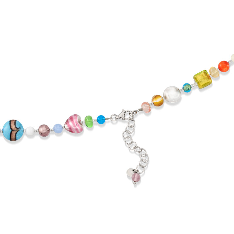 Italian Multicolored Murano Glass Bead Necklace with Sterling Silver. 18&quot; image number 2