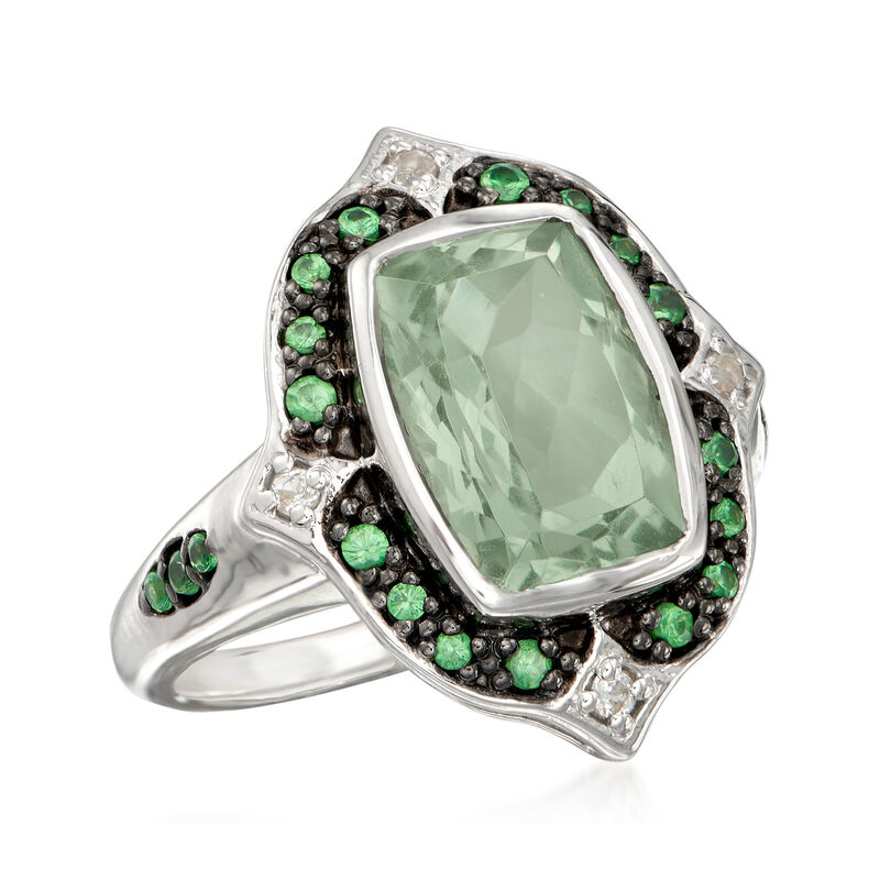 11.00 Carat Green Prasiolite and .38 ct. t.w. Multi-Gem Ring in Sterling Silver image number 3