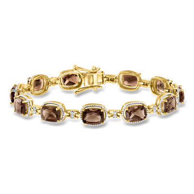 13.00 ct. t.w. Smoky Quartz Bracelet with .21 ct. t.w. Diamonds in 18kt Gold Over Sterling