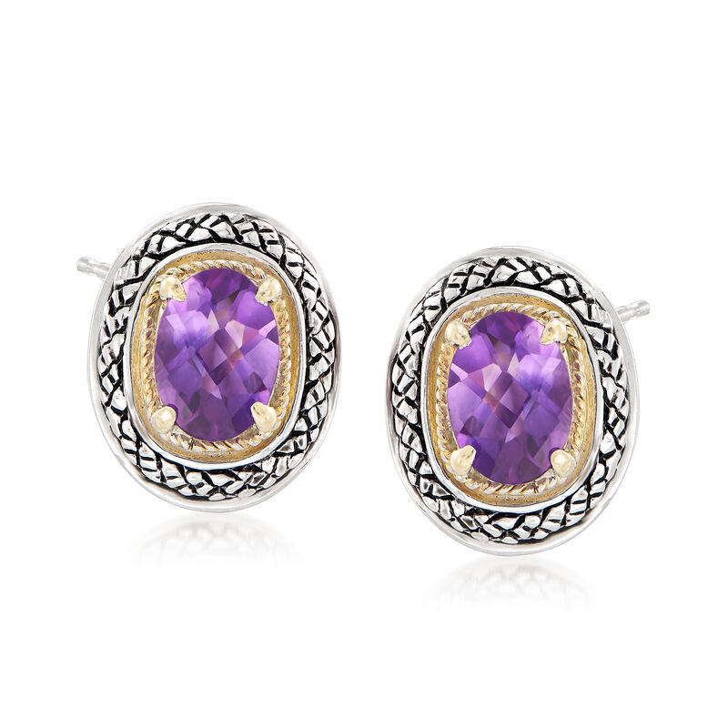 1.70 ct. t.w. Amethyst Earrings in Sterling Silver and 14kt Yellow Gold image number 0