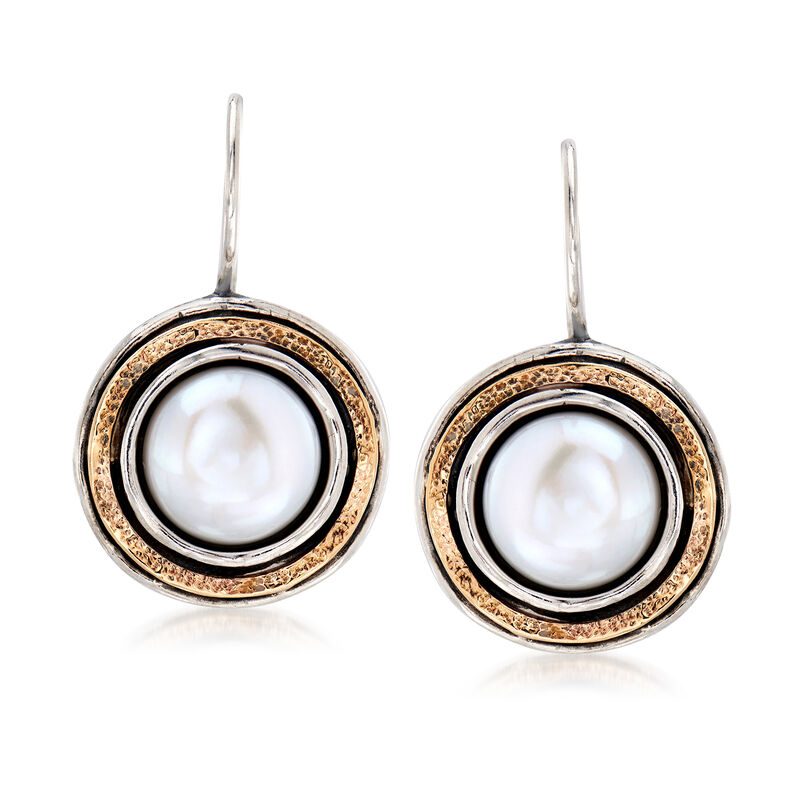 9.5-10mm Cultured Pearl Drop Earrings in Sterling Silver and 14kt Yellow Gold image number 0