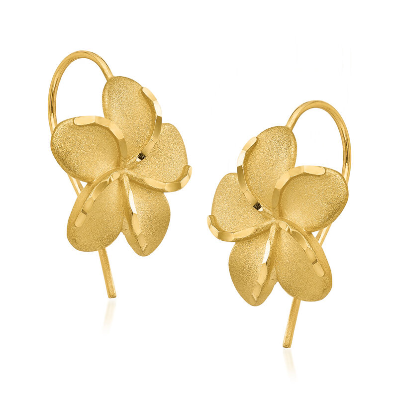 14kt Yellow Gold Plumeria Flower Earrings image number 1