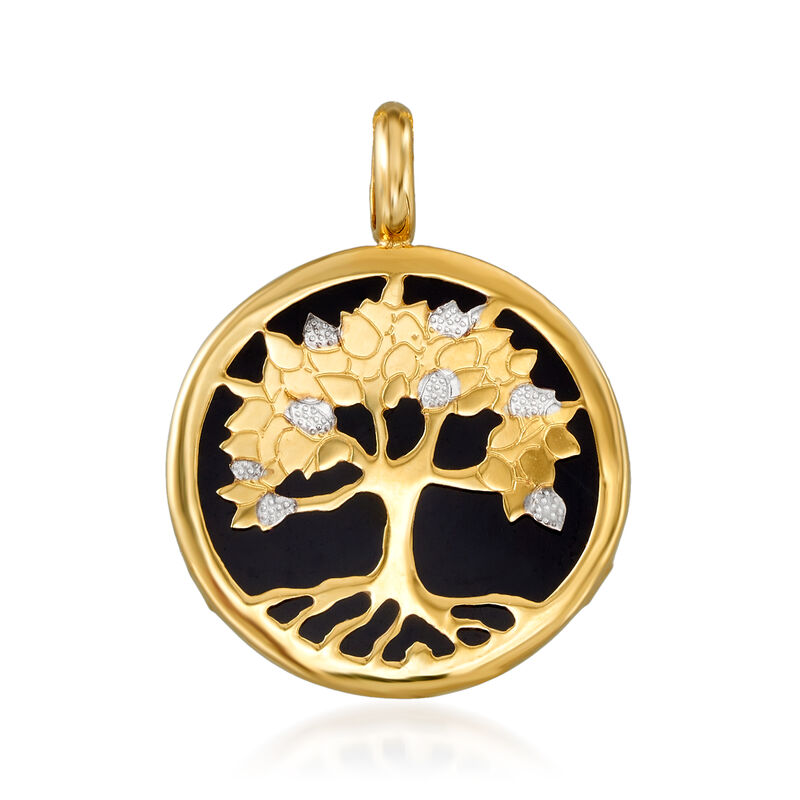 17mm Black Onyx Tree of Life Pendant in 14kt Yellow Gold image number 0