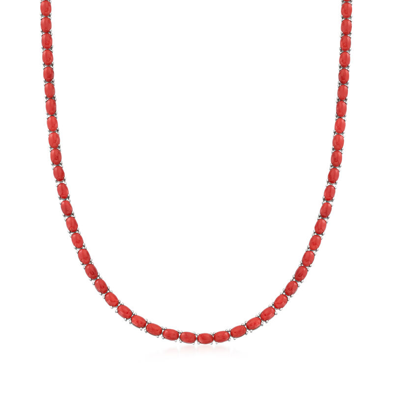 Red Coral Tennis Necklace in Sterling Silver image number 0